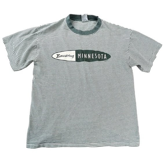 Vintage 90s Cal Cru Bowstring Minnesota Emerald Green White Striped Shirt Medium - Picture 1 of 5